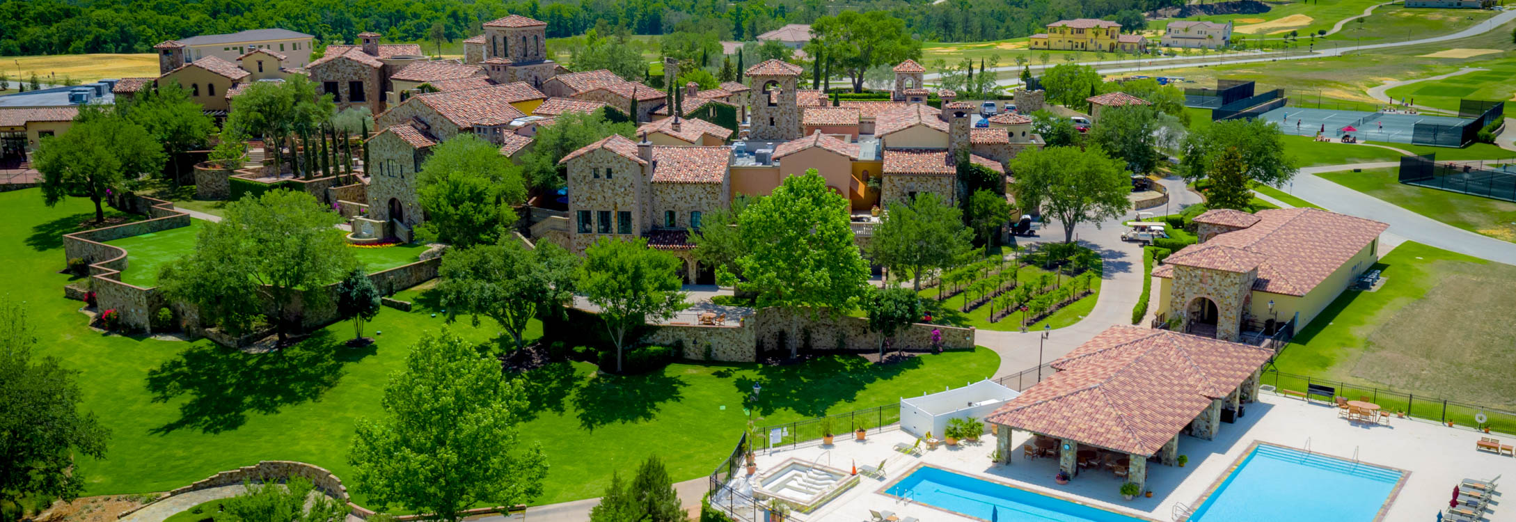 Bella Collina Clubhouse Aerial View Event Lawn Pool
